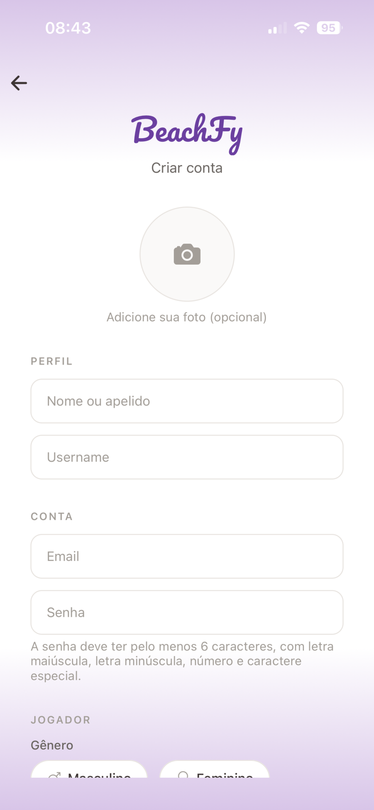 Criar conta no Smatch