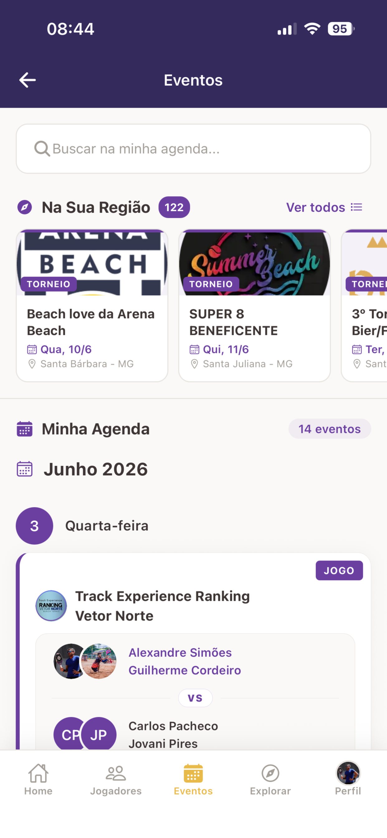 Eventos e agenda de jogos no Smatch
